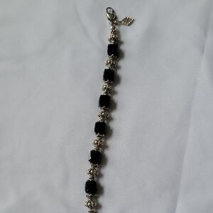 Elegant Sterling Silver And Black Beaded Bracelet